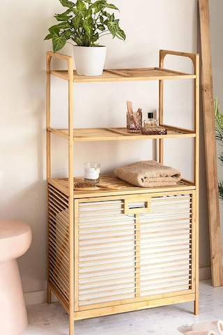 Bambu Xl Kirli Sepetli 3 Raflı Çok Amaçlı Banyo Düzenleyici Çamaşır Sepeti Organizer Db-0011 Çok Renkli