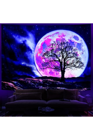 Blacklight Ay Goblen Uv Reaktif Galaxy Uzay Goblen Trippy Dağ Ağacı Goblen Yıldızlı Gece Gökyüzü Goblen Duvar Asılı