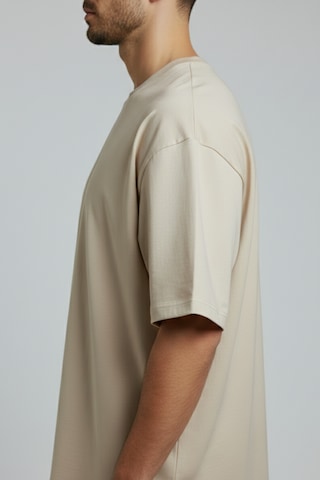 Allunique Erkek Pamuklu Oversize Bisiklet Yaka Bej T-shirt