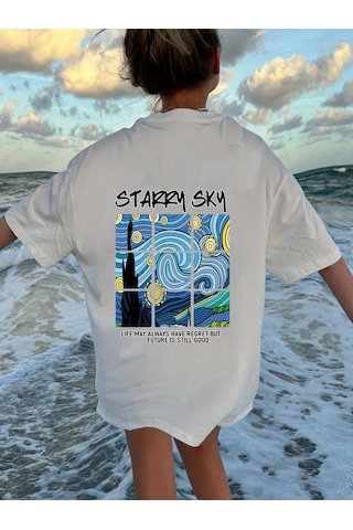 Uyguntarz Çocuk Starry Sky Baskılı Pamuklu Tshirt Beyaz