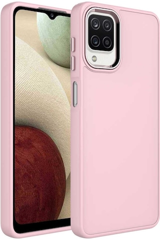 Zore Galaxy Uyumlu M12 Kılıf Metal Çerçeve Ve Buton Tasarımlı Silikon Luna Kapak - Pembe Pembe