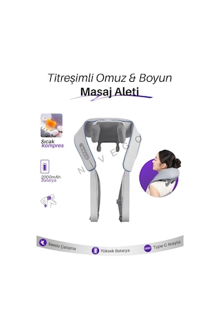 Nivego Sıcak Kompresli Omuz Ve Boyun Ovmalı Isıtmalı Yoğurmalı Sırt Bel 4d Masaj Cihazı Gri