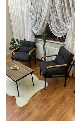 Modern Style Home Modern Avcılar Balkon, Bahçe, Cafe - Metal Kanepe Koltuk Takımı 2 Tekli + Sehpa Antrasit Modernk050 Antrasit