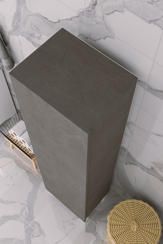 Çok Amaçlı Kapaklı Banyo Dolabı - Yüksek Raflı, Dar Alanlara Uyumlu Depolama Dolabı - Kil Grisi - 45cm