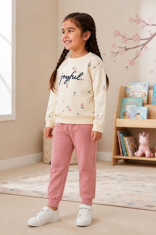 Pina Kids Kız Çocuk Kirazlı Desenli Okul Günlük Eşofman Takımı Esf7034 Pudra