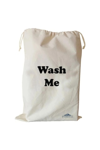 Wash Me Desenli Çok Amaçlı Kanvas Kirli Çamaşır Torbası 50x70 Cm Açık Bej