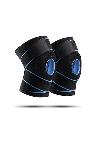 Wezone 2'li Spor Dizlik Seti - Ayarlanabilir Neopren Diz Bandajı, Esnek Destekli Mavi