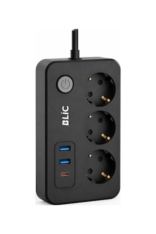 Blic Ftr-02 Akım Korumalı 3lü Grup Priz - 2500w, 20w Pd Usb-c Ve 2x Usb-a Hızlı Şarj, 2 Metre 0.2 M