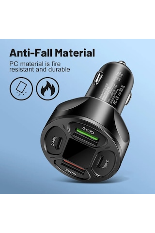 Zuidid Zd66w Dijital Ekranlı 2 Usb + 2 Type C Hızlı Araç Şarjı