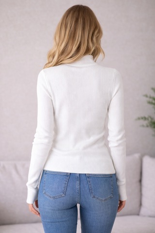 Cloudymood Kadın Balıkçı Yaka Parmak Geçmeli Fitilli Basic Uzun Kollu Triko Kazak Günlük Kullanım Beyaz - 860075452 Beyaz
