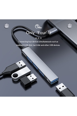 Orico AH-12F-GY Type-C to 3 Portlu USB 3.0 Çoklayıcı TF Micro SD Kart Okuyucu Hub