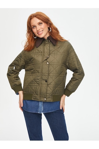 Kadife Yakalı Ribana Garnili Kapitone Mont 69438 U6943854 Haki