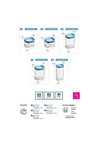 Seoul Kuru Gıda Saklama Kabı 5'li Set Çok Renkli