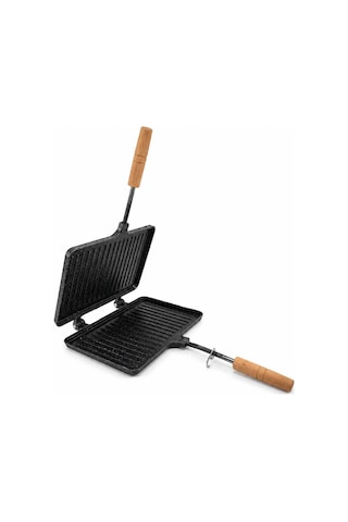 Madfox Grillpress Granit Döküm Çift Taraflı Tost & Izgara Tavası Siyah