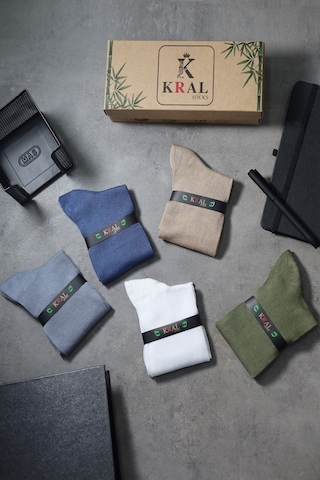 Bambu Erkek Çorap Klasik Soket Uzun Yazlık Dikişsiz 5'li Kutulu Çok Renkli