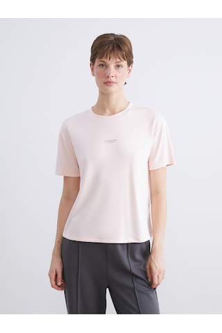 Lcw Comfort Pembe Bisiklet Yaka Baskılı Kadın Tişört