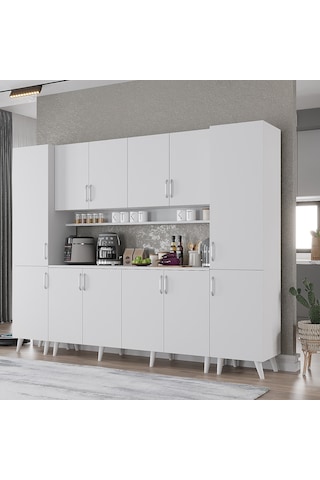 Della Kahve Köşesi Çok Amaçlı Dolap Kiler Mutfak Dolabı Beyaz 240cm Beyaz