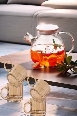 4 Kişilik Set Takım 1 Adet Cam Demlik 1000 Ml - 4 Fincan 250 Ml - Model 4 Diğer