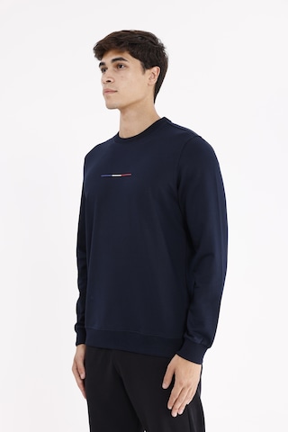Rowinger Minimal Göğüs İşlemeli Rahat Kalıp Esnek Manşetli Mevsimlik Bisiklet Yaka Sweatshirt Navyblue