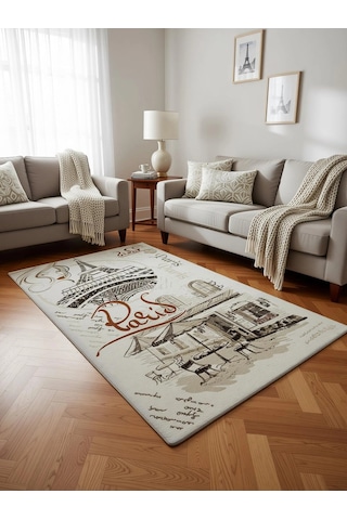 Dinarsu Halı Klasik Serisi %100 Akrilik Paris Desenli 125 X 200 Bej Rengi Bej
