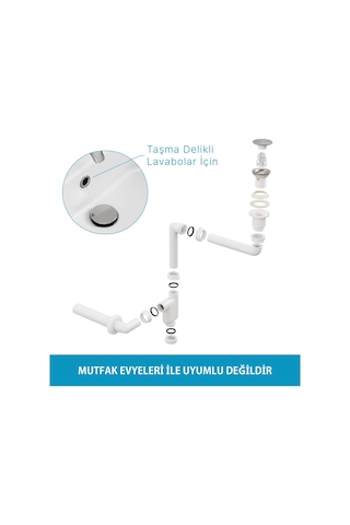 Aqua Bagno Smart Pop-up Sifon , Taşma Delikli Krom +comfort Yer Kazandıran Lavabo Sifonu -2 Parça Set
