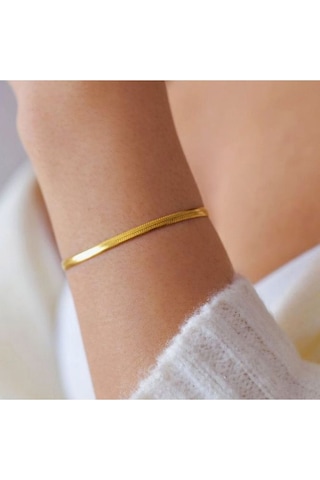 İtalyan Ezme Çelik Zincir Bileklik Gold Renk Çelik Bileklik Unise Renkli