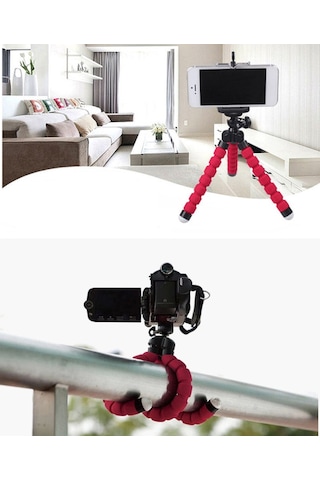 Canlı Yayın Selfie İçin Telefon Tutuculu Taşınabilir Mini Ahtapot Tripod Standı Kırmızı