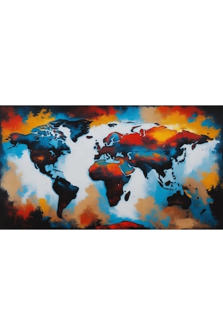 Dünya Harita Tablosu 04 Çerçevesiz 90x60cm Pvc Tablo
