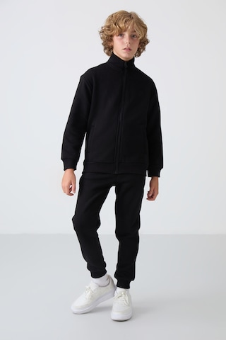 Tommy Life Siyah Pamuklu Kalın İçi Tüylü Yumuşak Dokulu Standart Fit Nakışlı Erkek Çocuk Eşofman Takım - 11256 Siyah