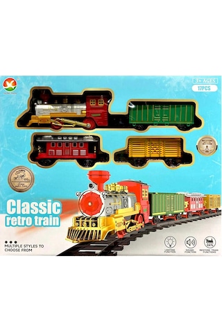 Işıklı Sesli Pilli Klasik Retro Tren Seti 17 Parça Raylı Oyuncak Tren Modeli