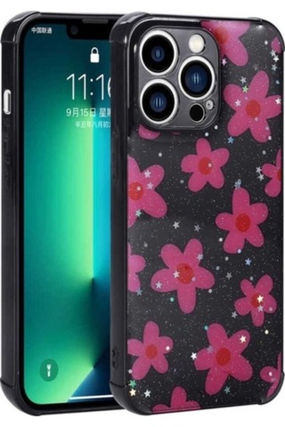 Apple Uyumlu iPhone 12 Pro Kılıf Simli Desenli Kamera Korumalı Parlak Zore Popy Kapak Çiçek