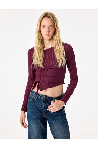 Koton Asimetrik Kesim Büzgülü Uzun Kollu Kaşkorse Bluz Bordo 7wal10024ık