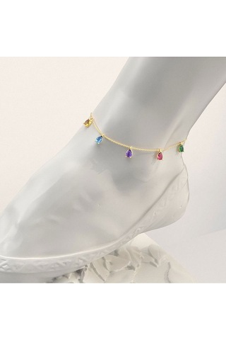 İndigo Takı Renkli Damla Taşlı Altın Kaplama Gümüş Halhal