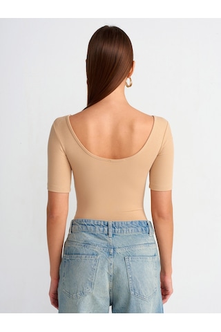 Dilvin Kısa Kollu Bodysuit Bej