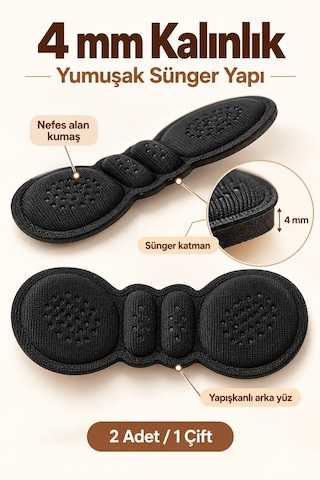 Evgereçlerim Ayakkabı Topuk Vurma Önleyici Ve Daraltma Pedi 4 Mm 1 Çift Bej - Siyah