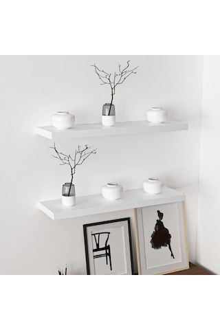 Minarmobilya Minar Gizli Tutuculu 2'Li Duvar Rafı 80 Cm - M.Beyaz