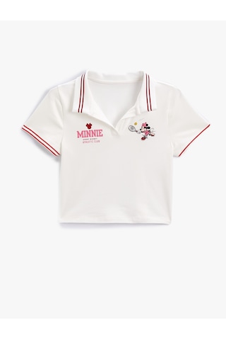 Koton Minnie Mouse Tişört Polo Yaka Lisanslı Kısa Kollu Ekru 4skg10596ak Ekru