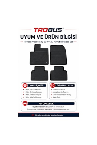 Trobus Toyota Proace City 2019 Ve Sonrası 7 Koltuk 2d Havuzlu Paspas