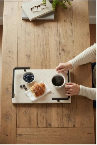 Akayev Traverten Siyah L Dizayn 30x20 Cm Tepsi Beyaz