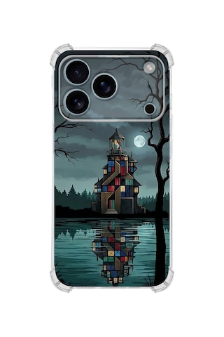 Printify Apple iPhone 17promax İle Uyumlu Simya Serisi Gölge Ve Cam Tasarımlı Uv Baskılı Köşe Korumalı Antişok Kılıf Şeffaf