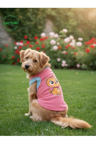 Gobo Yumuşacık Şeker Pembe Kedi Ve Köpek Kıyafeti Elbisesi Sarı Kedi Baskılı - Xs, S, M, L Beden