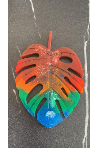 Kırmızı Turuncu Yeşil Su Mavi Gökkuşağı Renk Yaprak Şekil Epoksi Kırmızı