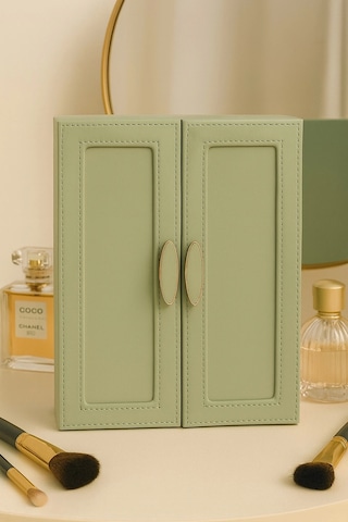 Dışı Deri İçi Kadife 5 Çekmeceli Takı Bijuteri Mücevher Kutusu Organizer Düzenleyici Yeşil İthal Ürü