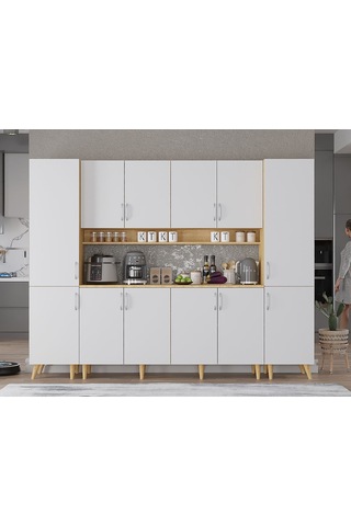 Della Kahve Köşesi Çok Amaçlı Dolap Kiler Mutfak Dolabı Meşe Beyaz 240cm Meşe - Beyaz