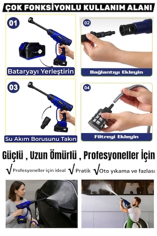 Schmıtzer Sch-2002m Pro 21v Brushless Motor Yüksek Basınçlı Şarjlı Oto Araba Yıkama Makinesi 3 Kademe Dijital Göstergeli 30
