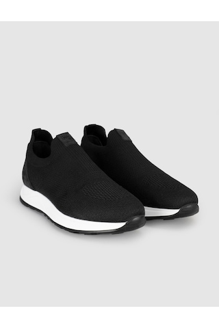 Cabani Erkek Siyah Triko Hakiki Deri Yazlık Slip-on Ayakkabı