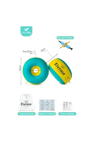 Elvense Çocuk Yüzme Kolluğu Seti 10-30 Kg Pompalı + Taşıma Çantalı Sarı - Mavi