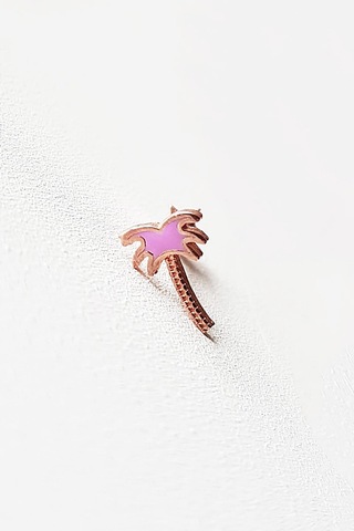İTHAL TEKLİ MİNELİ LİLA PALM GÜMÜŞ KÜPE PİERCİNG-7581 Rose Gold