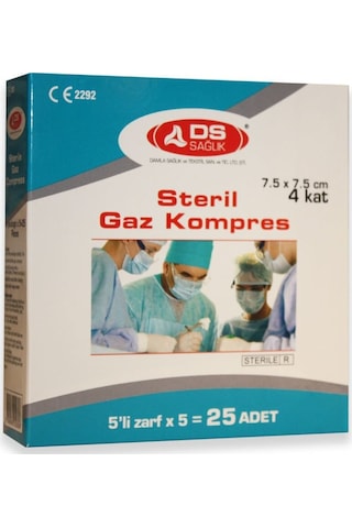 DS Damla Sağlık Steril Gaz Kompres 7.5 x 7.5 CM 5'li Zarf 25 Adet