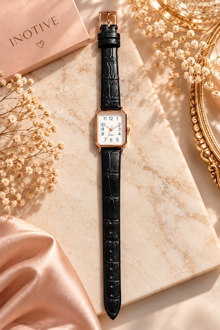 Kadın Kol Saati Rose Gold Kasa, Deri Kordon Rose Gold - Siyah